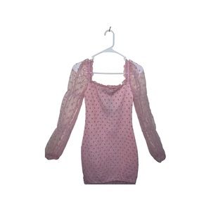Pink mini dress long sleeve sheer body con Eilly Bazar NWT